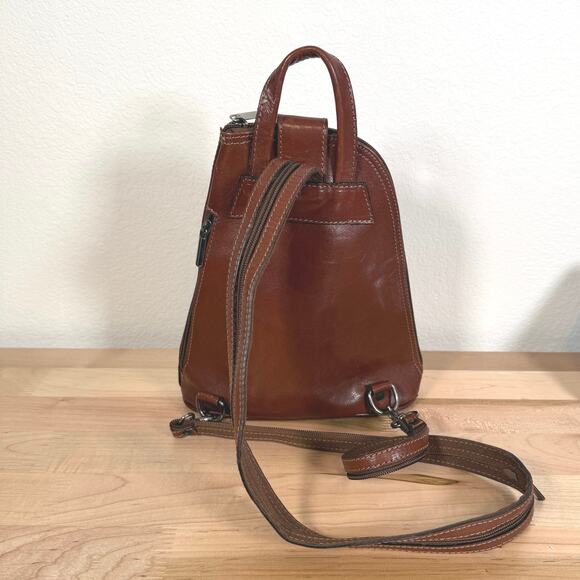 L’Artigiano Italian Leather Mini Backpack Cognac Brown Made in Italy Vintage main image 6